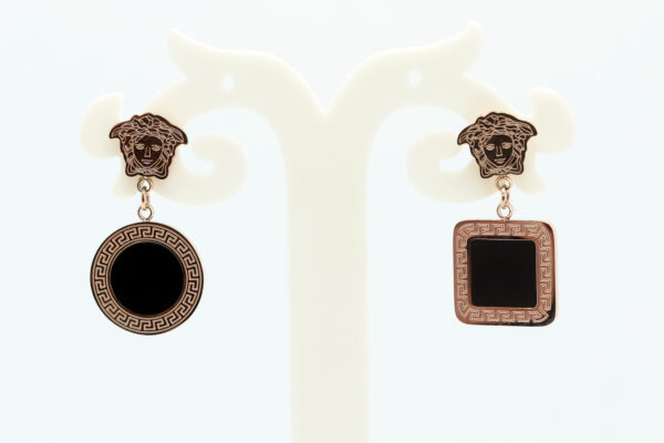 Versace-Inspired Black Medusa Drop Earrings - Image 4