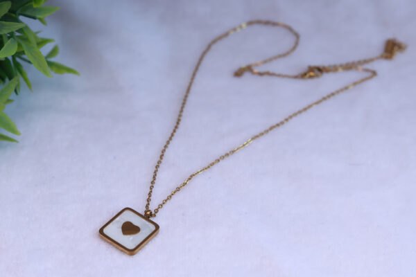 Gold-Tone Square Pendant Necklace with Heart Inlay - Image 2