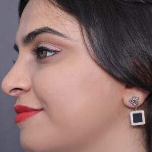 Versace-Inspired Asymmetric Black Enamel Drop Earrings