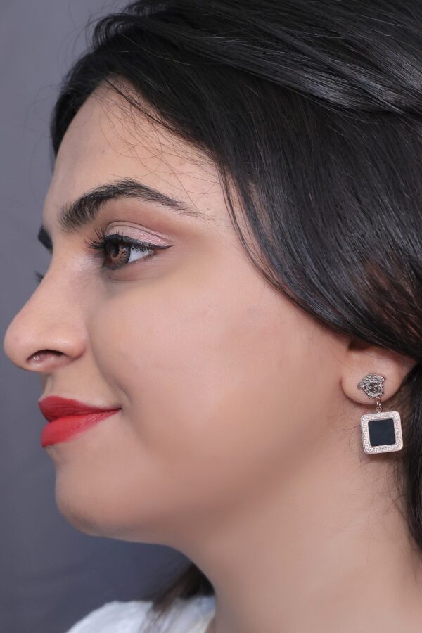 Versace-Inspired Asymmetric Black Enamel Drop Earrings