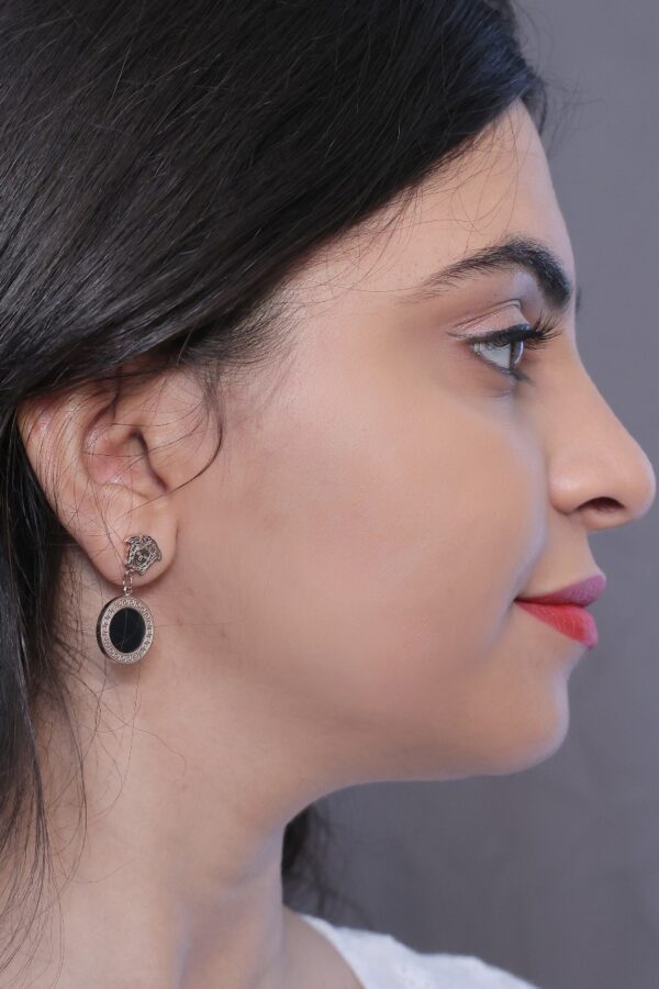 Versace-Inspired Asymmetric Black Enamel Drop Earrings - Image 3