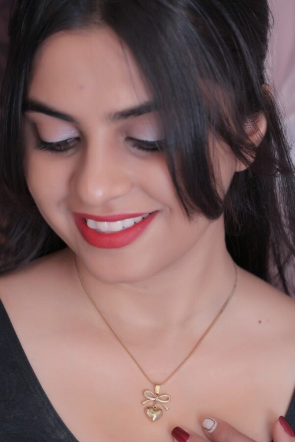 Golden Bow & Heart Pendant Necklace - Image 4