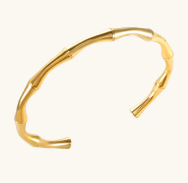 Gold Bamboo-Inspired Open Cuff Bracelet - Image 3
