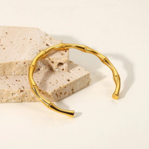 Gold Bamboo-Inspired Open Cuff Bracelet