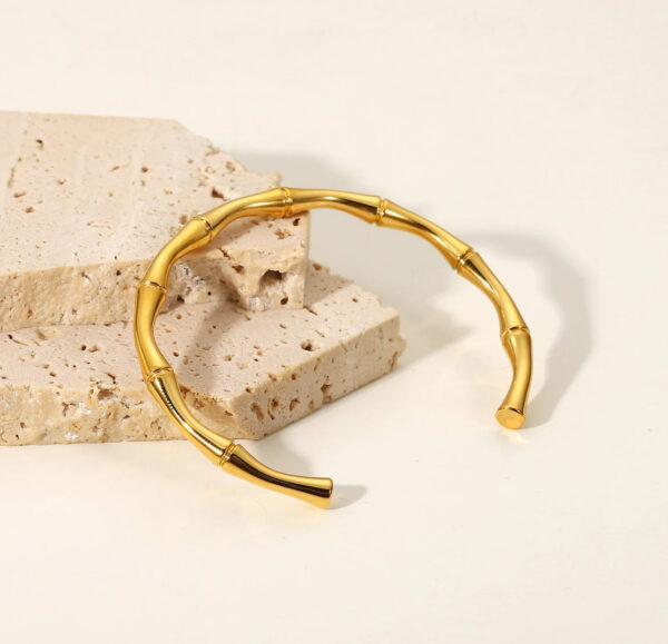 Gold Bamboo-Inspired Open Cuff Bracelet
