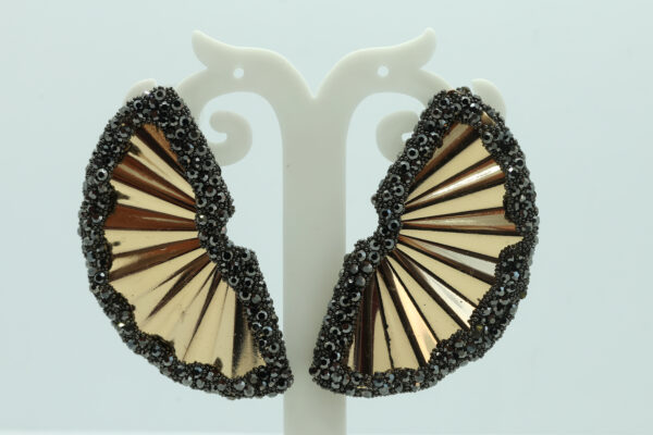 Elegant Fan-Shaped Statement Earrings with Black Crystal Accents - Image 3