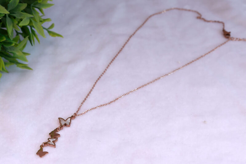 Rose Gold Tone Cascading Butterfly Y-Drop Necklace