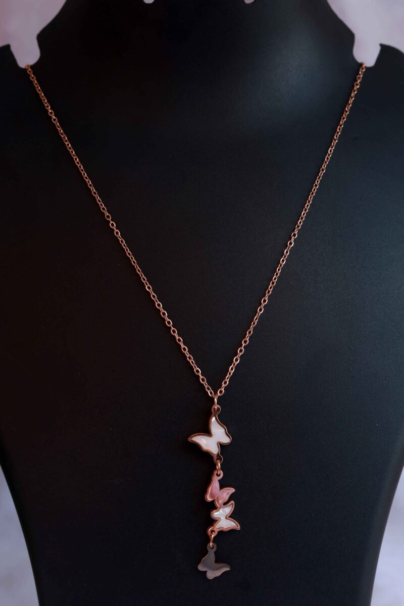 Rose Gold Tone Cascading Butterfly Y-Drop Necklace - Image 2