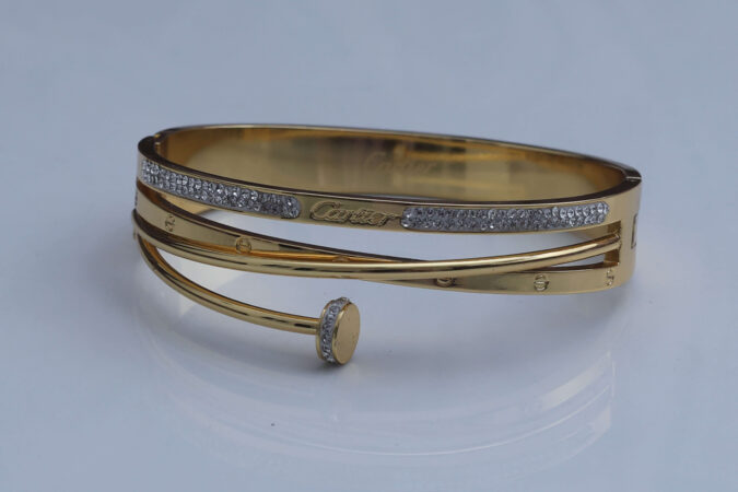 Gold-Tone Pave and Nail Motif Bangle Bracelet