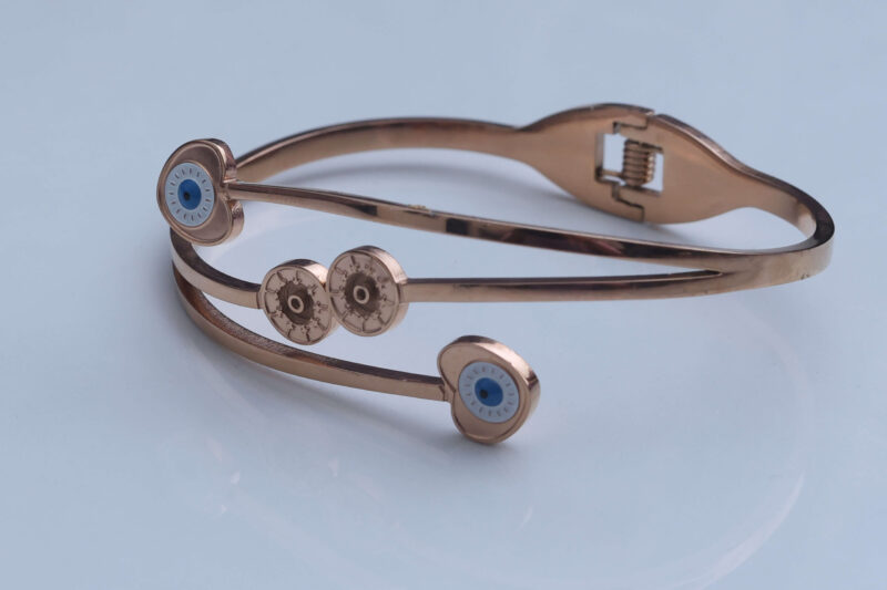 Rose Gold Evil Eye Charm Bangle - Image 2