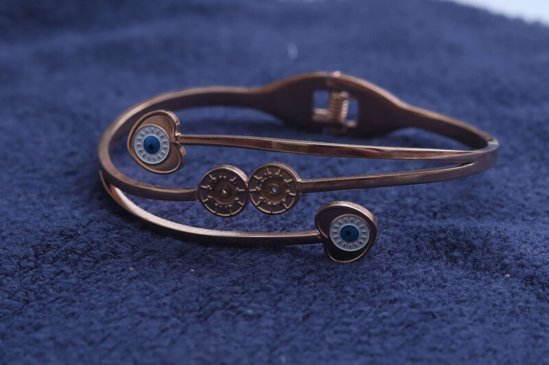 Rose Gold Evil Eye Charm Bangle - Image 3