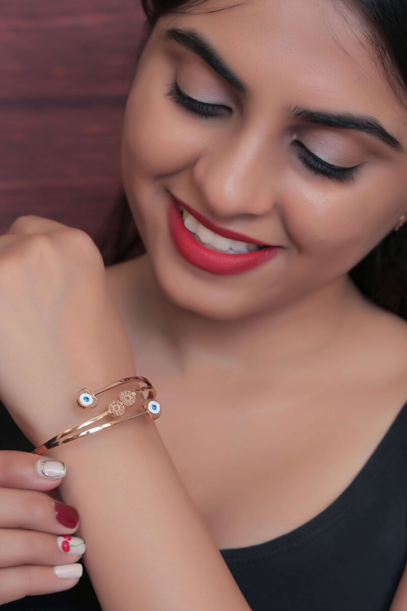Rose Gold Evil Eye Charm Bangle - Image 4