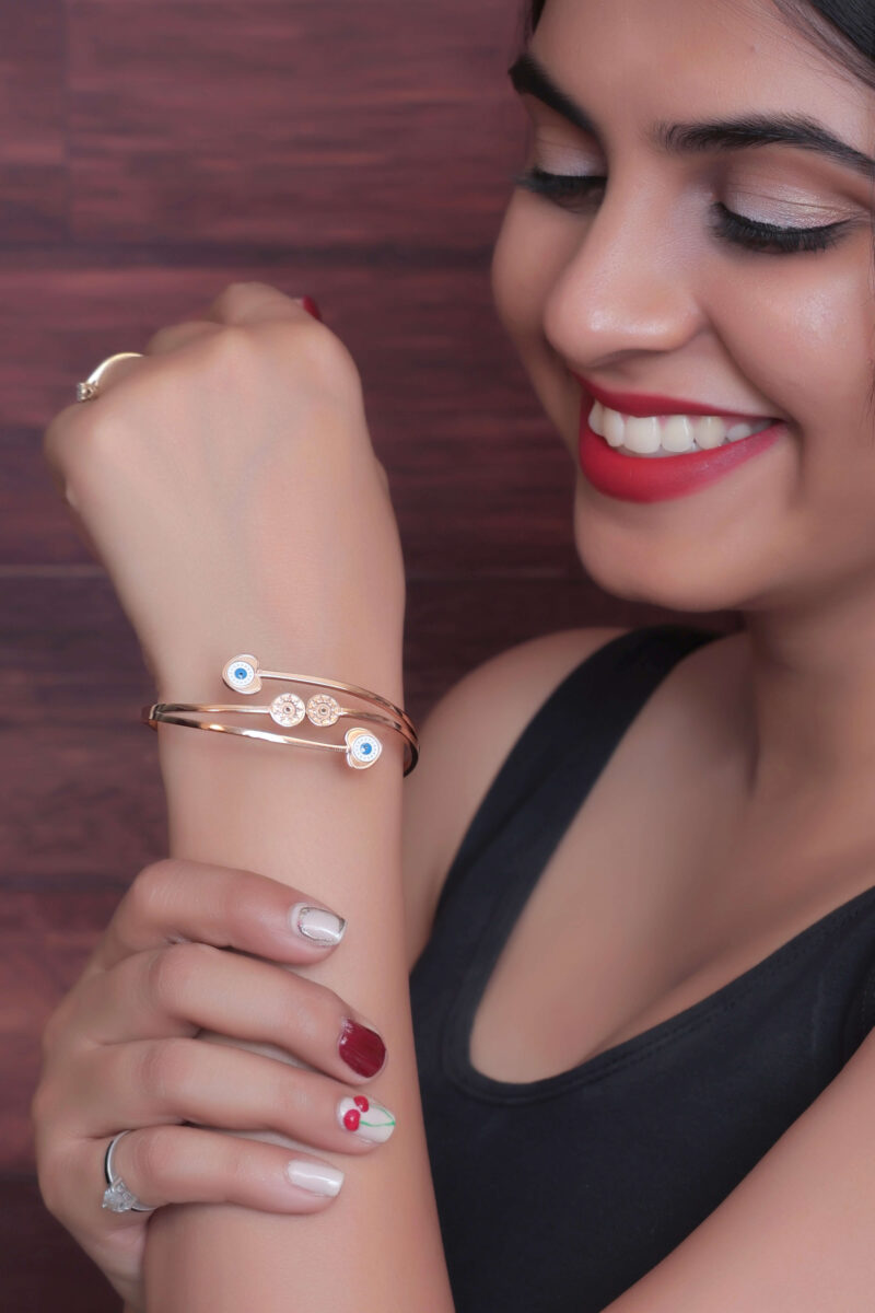 Rose Gold Evil Eye Charm Bangle - Image 5