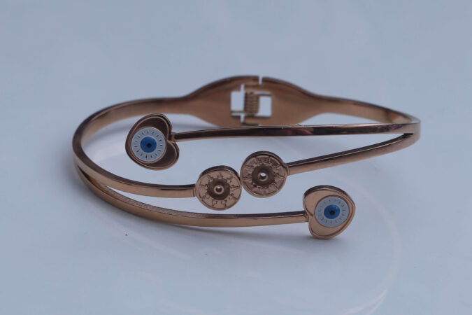 Rose Gold Evil Eye Charm Bangle