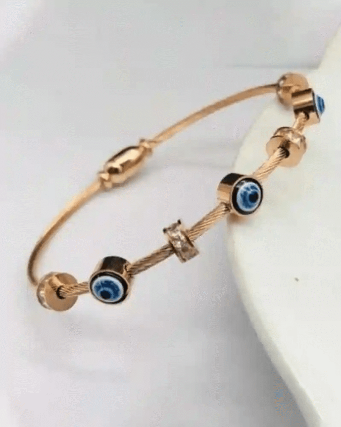 Rose Gold Cable Evil Eye Charm Bracelet