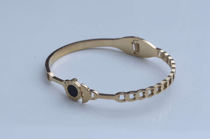 Gold-Tone Half-Chain and Onyx-Style Bangle - Image 2