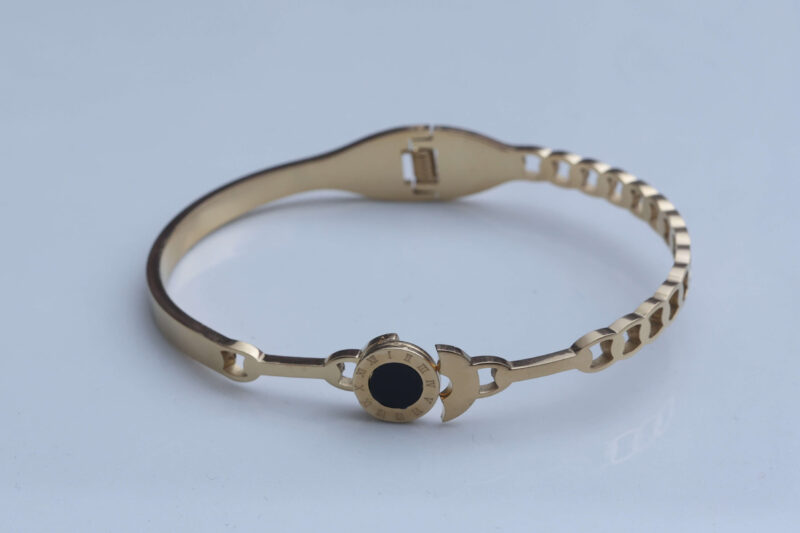 Gold-Tone Half-Chain and Onyx-Style Bangle