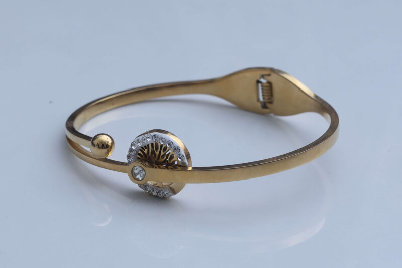 Gold-Tone Tree of Life & Crystal Bypass Bangle - Image 2
