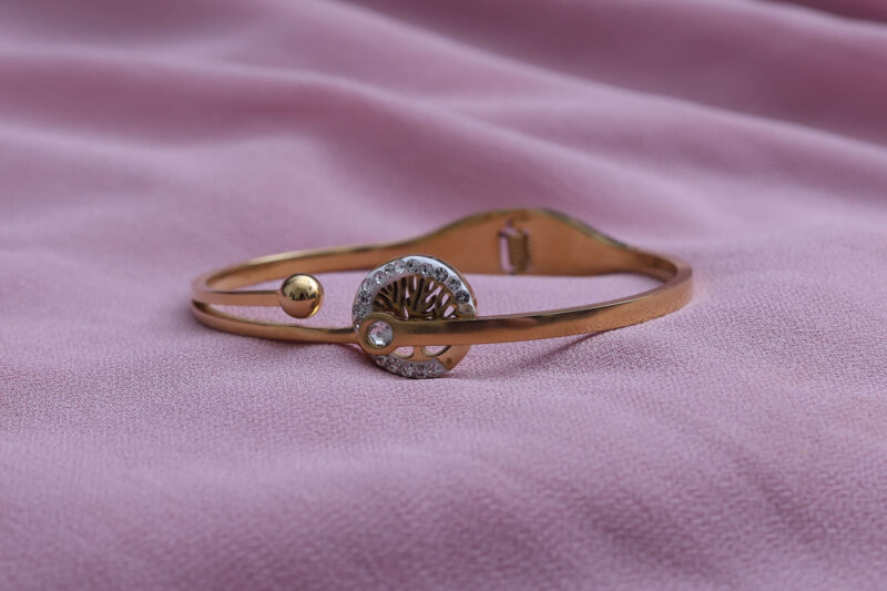 Gold-Tone Tree of Life & Crystal Bypass Bangle - Image 3