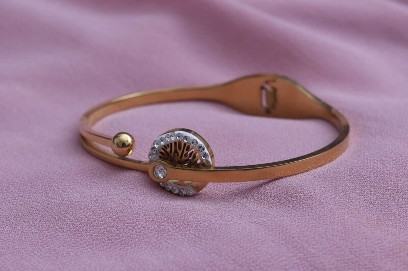Gold-Tone Tree of Life & Crystal Bypass Bangle - Image 4