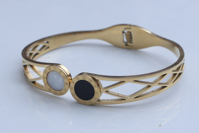 Gold-Tone Roman Numeral & Geometric Cut-Out Bangle - Image 2
