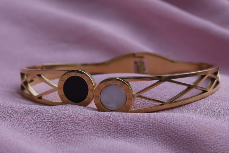 Gold-Tone Roman Numeral & Geometric Cut-Out Bangle - Image 3