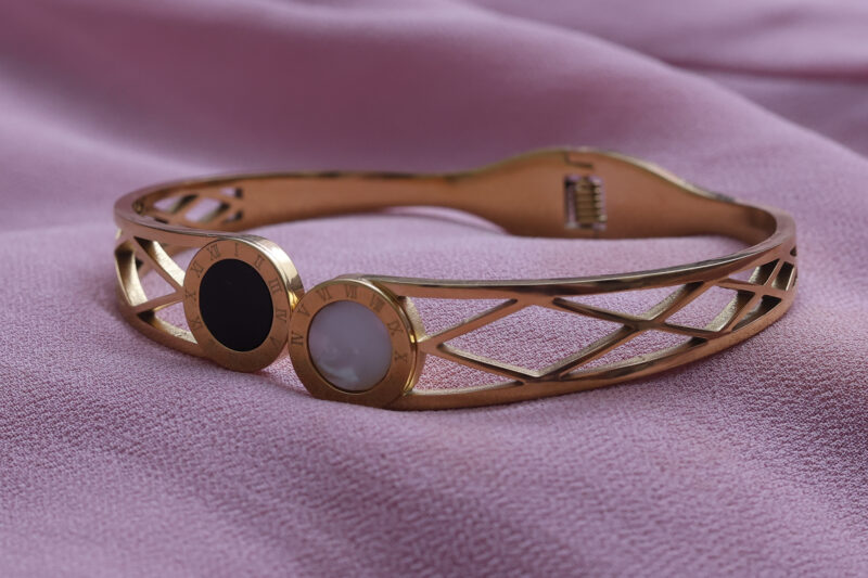 Gold-Tone Roman Numeral & Geometric Cut-Out Bangle - Image 4