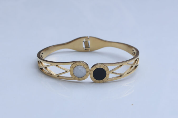 Gold-Tone Roman Numeral & Geometric Cut-Out Bangle