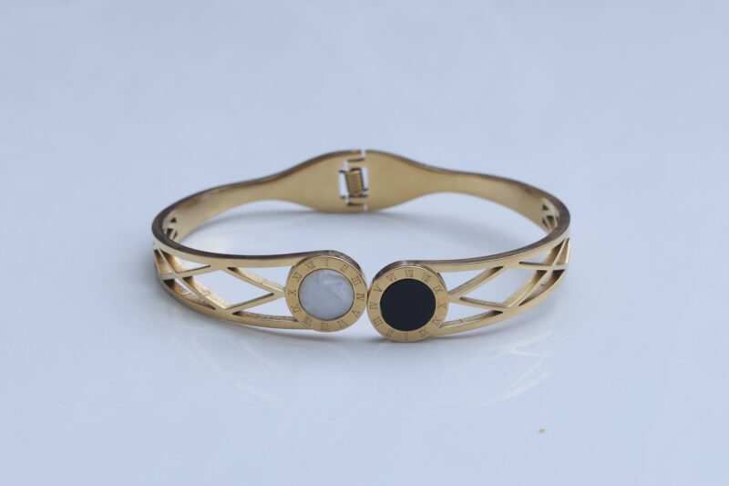 Gold-Tone Roman Numeral & Geometric Cut-Out Bangle