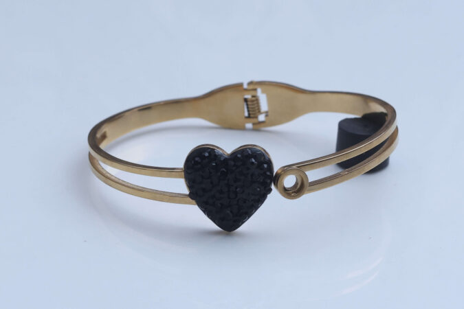 Gold-Tone Dual Band Bracelet with Pave Black Heart