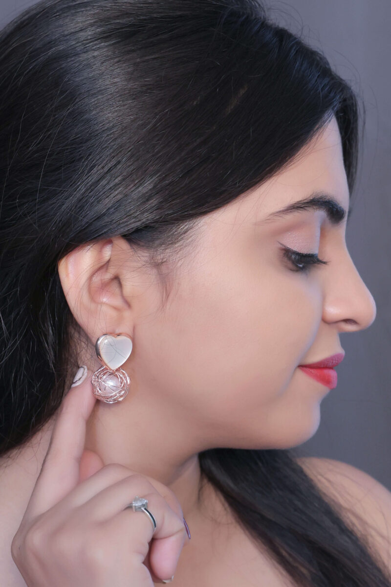 Heart Top with Golden Wire Orb and Pearl Drop Earrings - Image 2