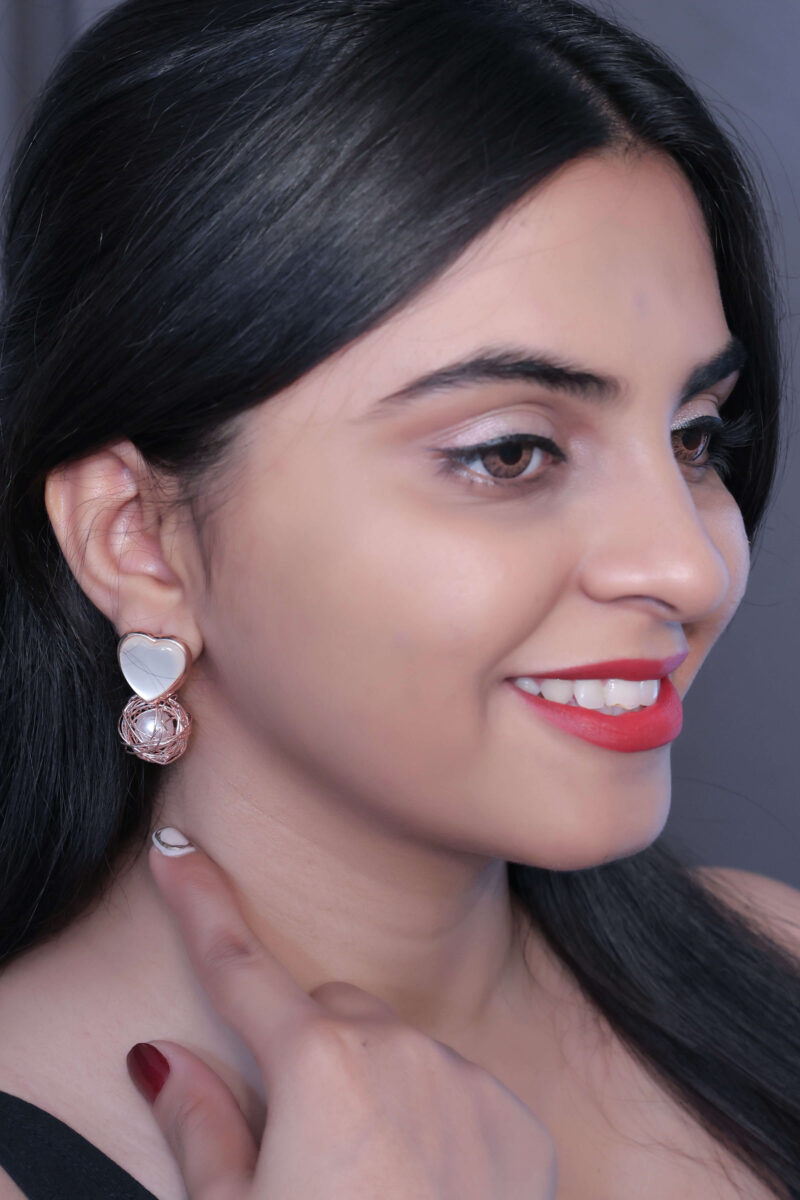 Heart Top with Golden Wire Orb and Pearl Drop Earrings - Image 3