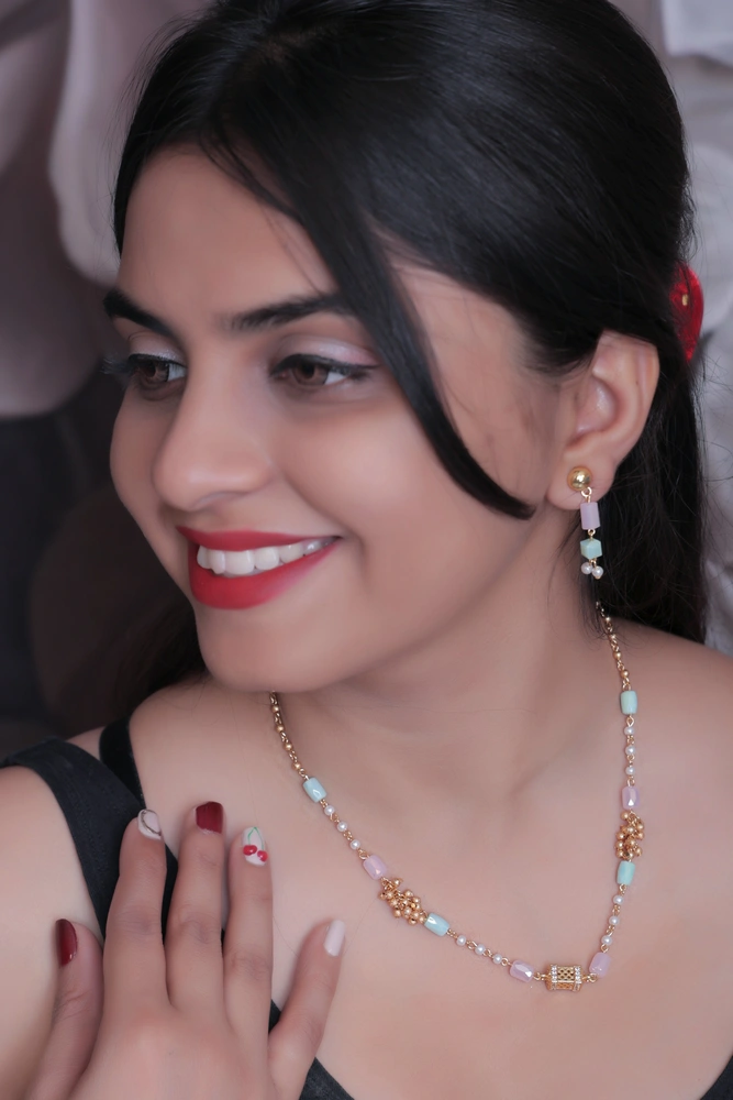 Beaded Necklace with Jhumka Earrings