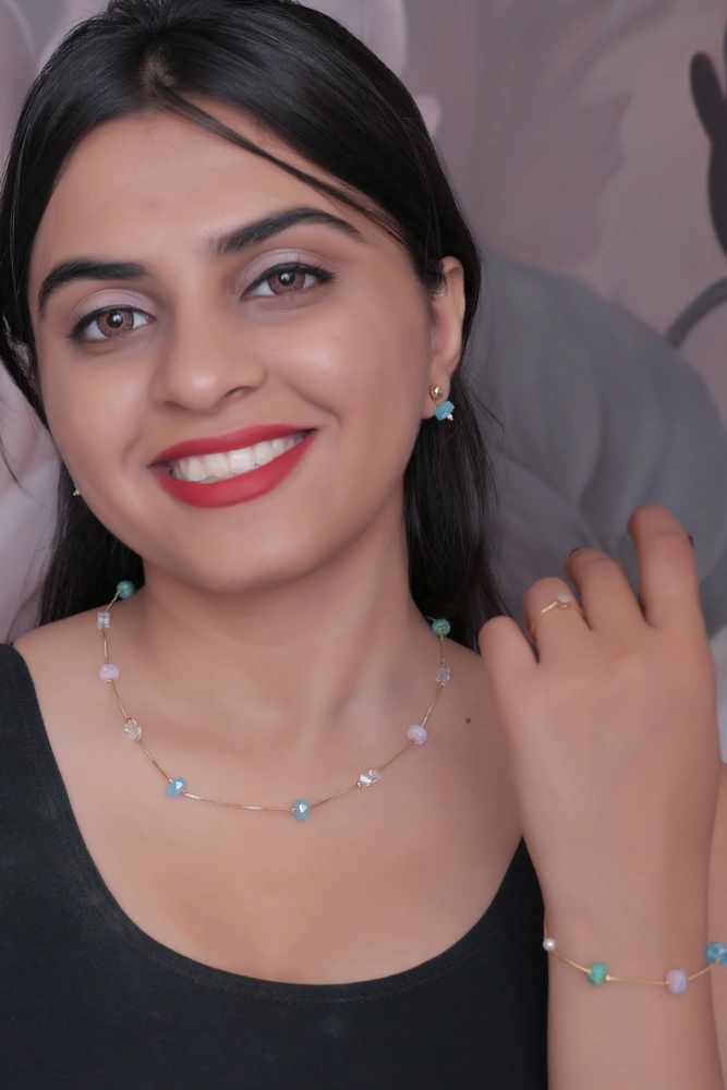 Multicolored Beaded Necklace and Jhumka Style Earring Set