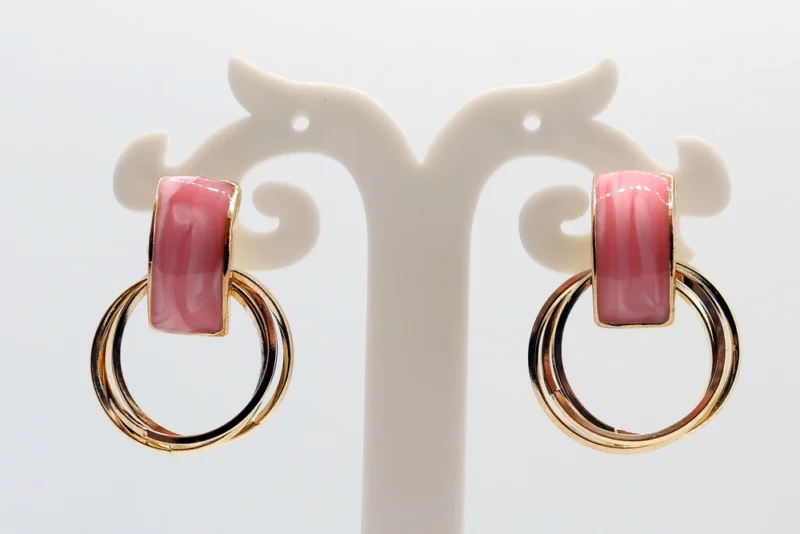 Enamel and Gold Hoop Drop Earrings