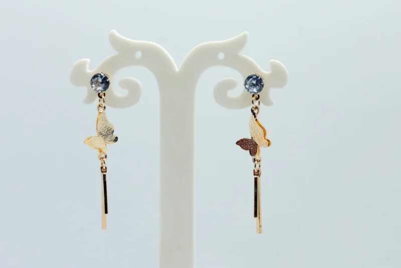 Butterfly Dangle Earrings with Blue Gemstone Studs - Image 3