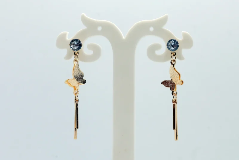Butterfly Dangle Earrings with Blue Gemstone Studs - Image 2