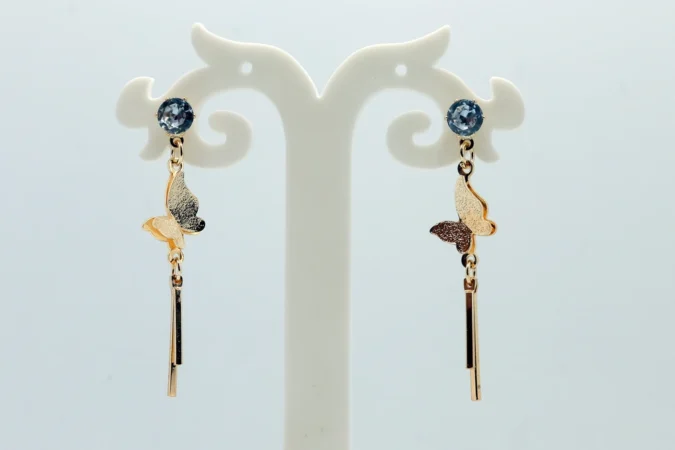 Butterfly Dangle Earrings with Blue Gemstone Studs