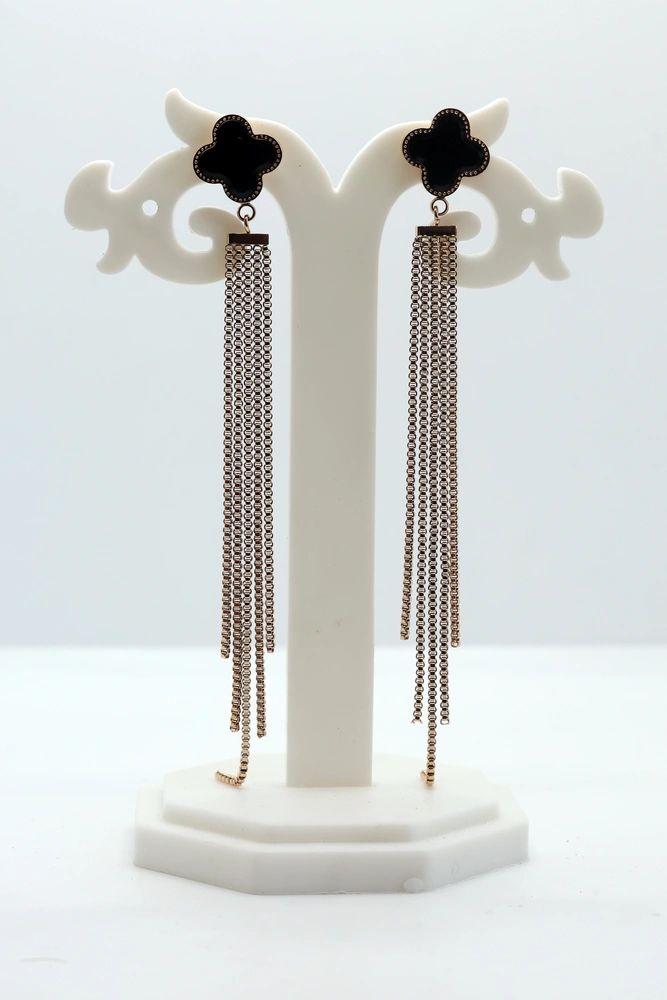 Black Clover and Multi-Chain Dangle Earrings