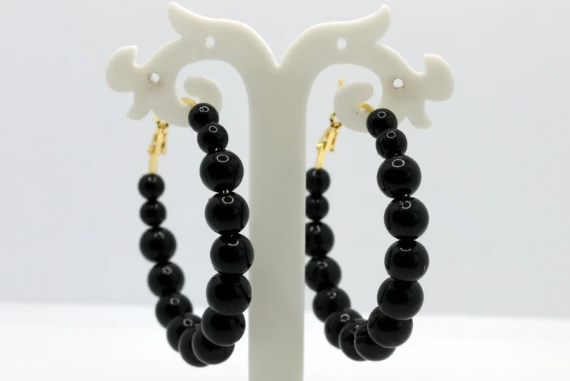 Beaded Black Hoop Earrings - Image 3