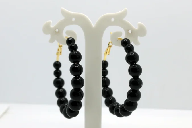 Beaded Black Hoop Earrings