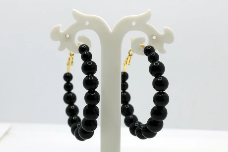Beaded Black Hoop Earrings