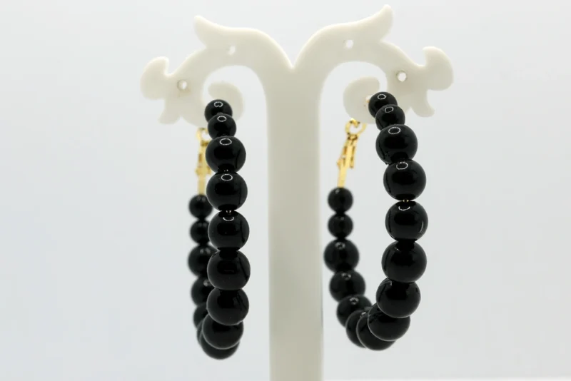 Beaded Black Hoop Earrings - Image 2