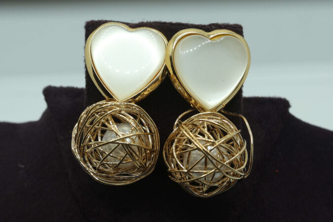 Heart Top with Golden Wire Orb and Pearl Drop Earrings