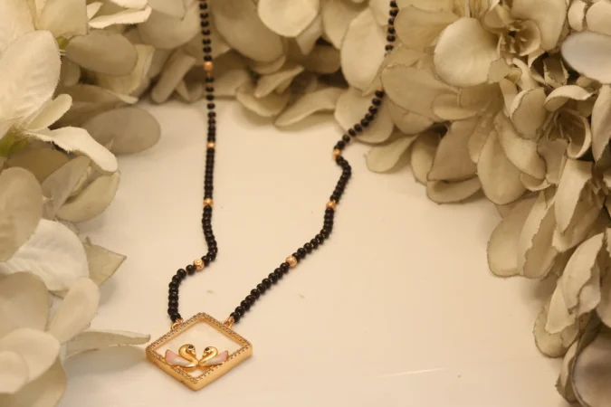 Rose Gold Plated American Diamond Swan Motif Mangalsutra