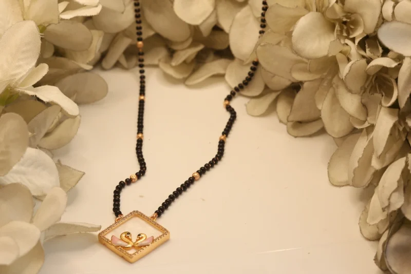 Rose Gold Plated American Diamond Swan Motif Mangalsutra