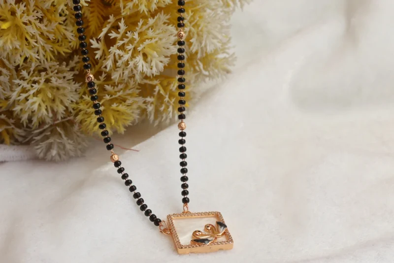 Rose Gold Plated American Diamond Swan Motif Mangalsutra - Image 4