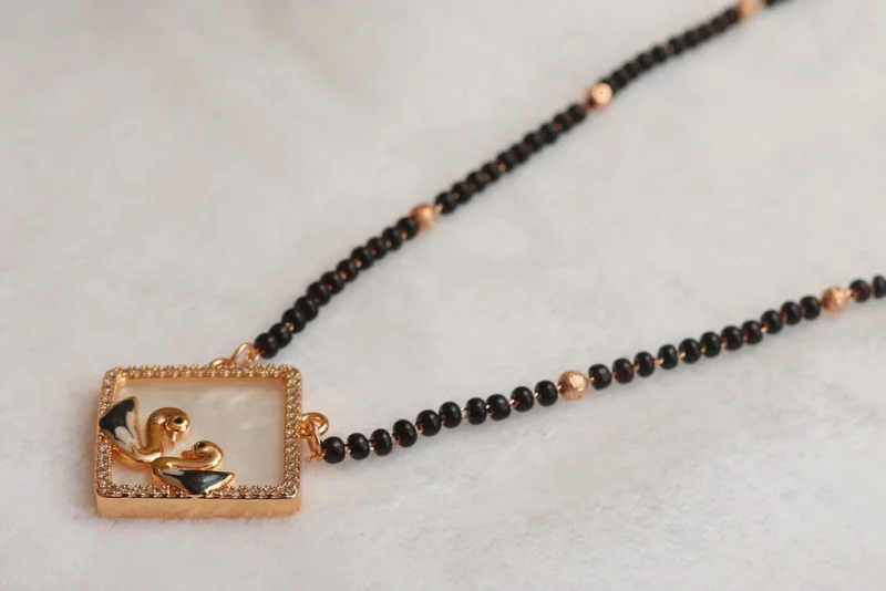 Rose Gold Plated American Diamond Swan Motif Mangalsutra - Image 5