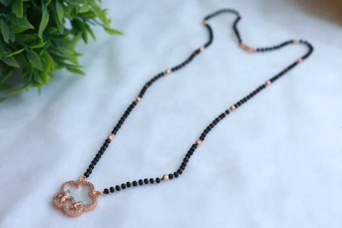 Rose Gold Plated American Diamond Butterfly Cloud Pendant Mangalsutra