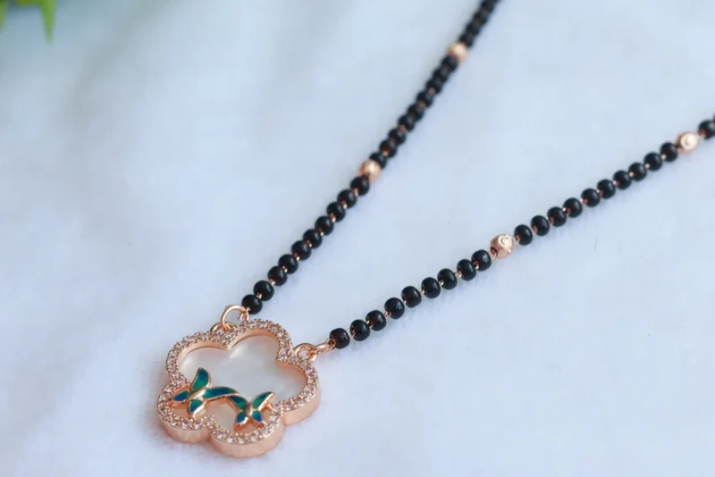 Rose Gold Plated American Diamond Butterfly Cloud Pendant Mangalsutra - Image 2